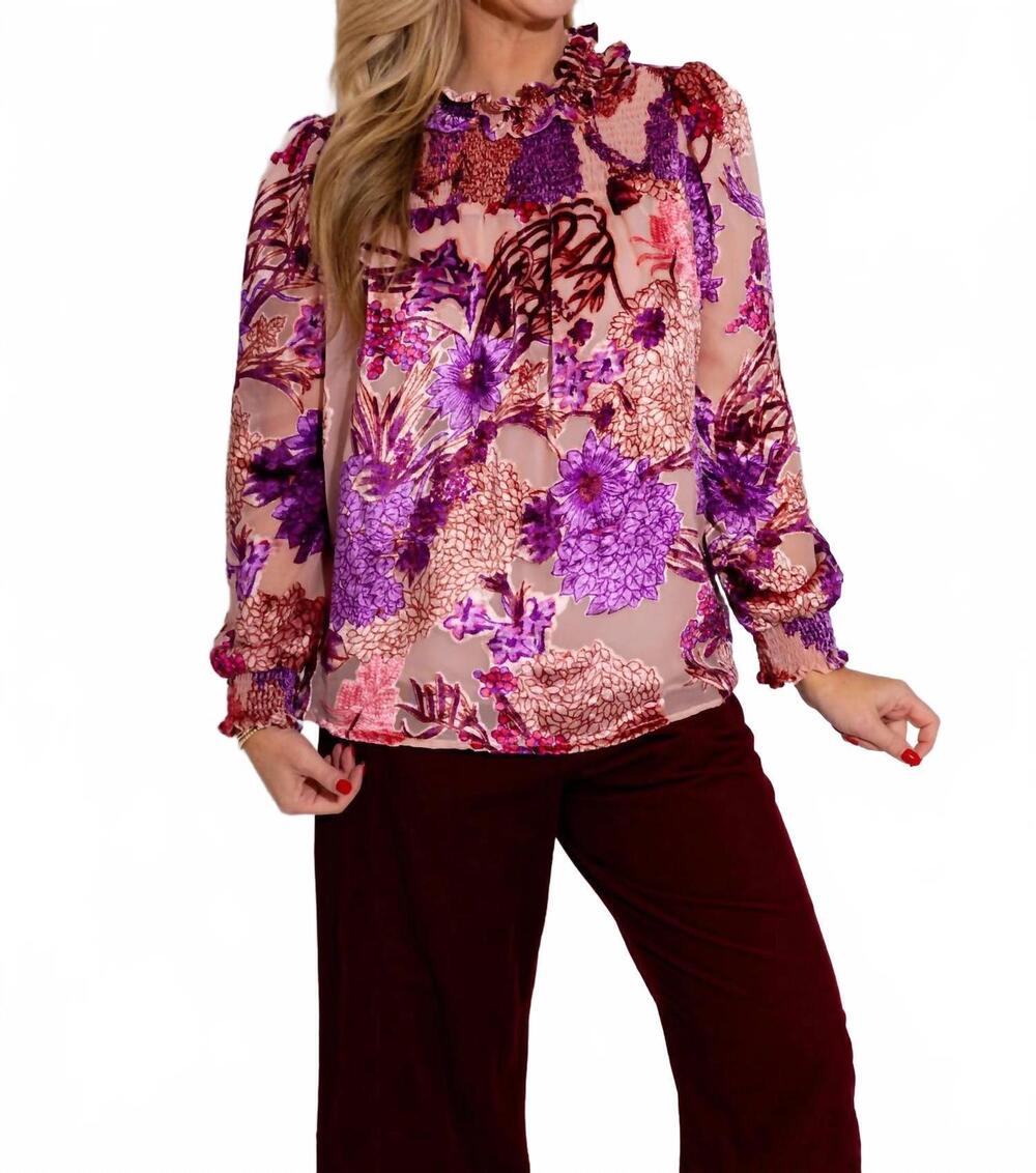 NEW IVY JANE mock neck burn out top in grape